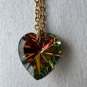 Vitrail Heart Shape Pendant With Gold Tone Chain